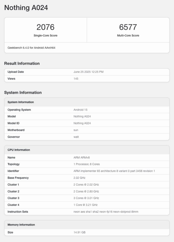 Nothing Phone (3) lộ điểm trên Geekbench