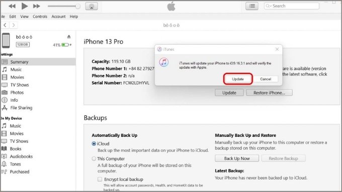 Cách cập nhật phần mềm iPhone bằng máy tính