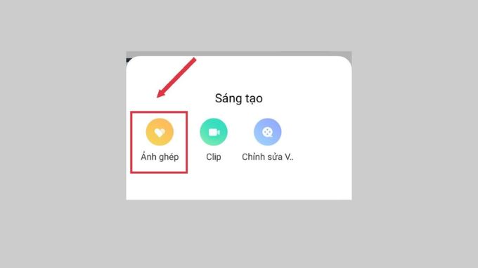 Tiếp tục nhấn chọn Ảnh ghép để bắt đầu quá trình chỉnh sửa