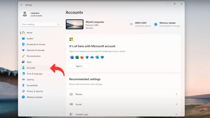 Cách đặt mật khẩu máy tính Win 11 bằng Windows Settings