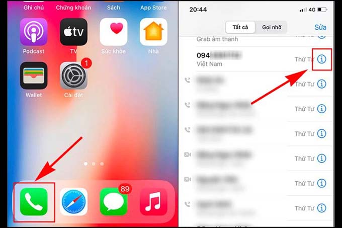 Đối với điện thoại iPhone