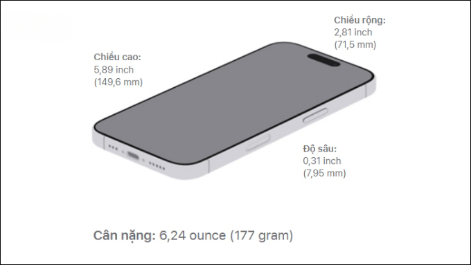 Phone 17 sở hữu kích thước tổng thể 149.6 x 71.5 x 7.8 mm và trọng lượng 178 gram