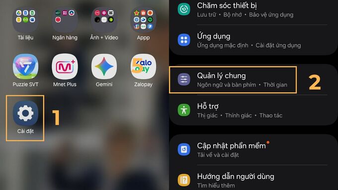 Mở Cài đặt và chọn Quản lý chung