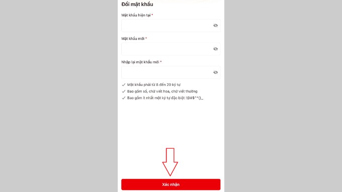 Bước 3 đổi mật khẩu trên VNeID