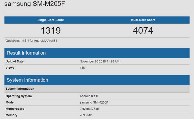 Samsung Galaxy M2 trên Geekbench