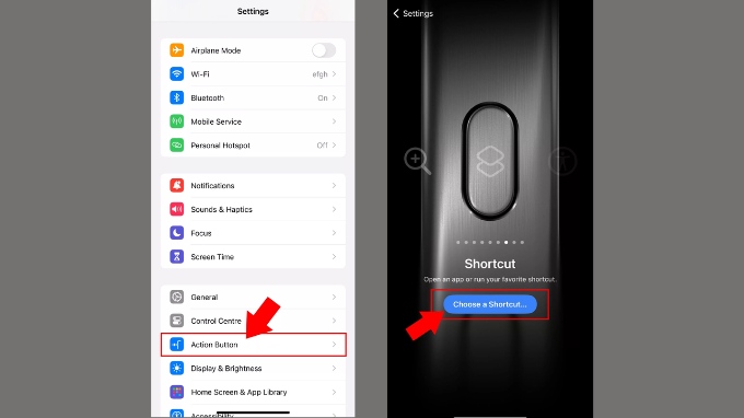 Đặt tên và gán lệnh cho nút Action Button