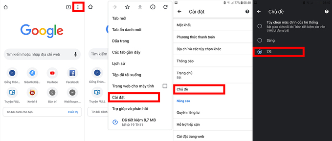 Kích hoạt chế độ nền tối trên Google Chrome là một trong những mẹo dùng chrome trên điện thoại Android
