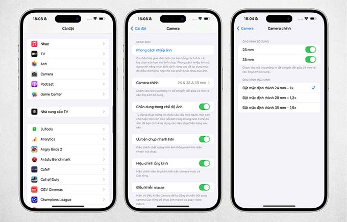 Thay đổi camera mặc định trên iPhone 15 Pro Max