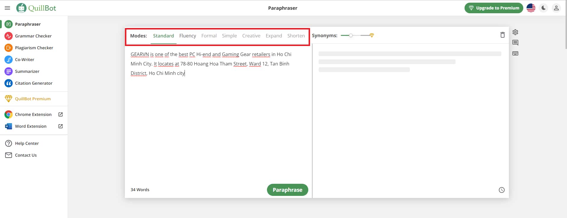 Hướng dẫn sử dụng Quillbot trên website