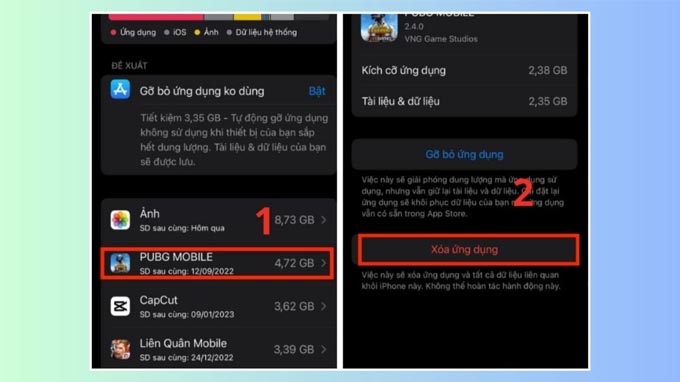 Giải phóng dung lượng iPhone bước 2