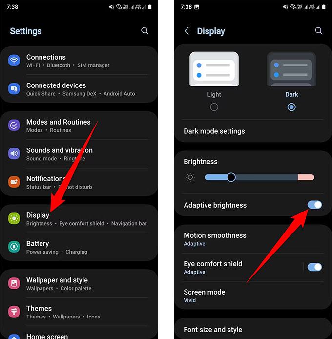 Giảm độ sáng màn hình trên Galaxy A25
