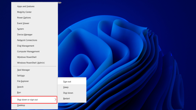 Sử dụng Windows + X để tắt máy tính bằng bàn phím
