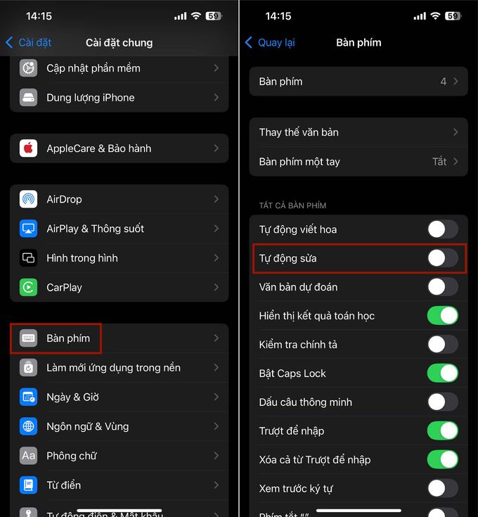 Tắt tính năng Tự động sửa trên bàn phím iPhone