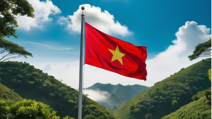 Hình nền lá cờ Việt Nam trên nền trời xanh