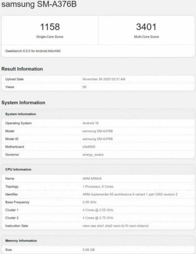 Galaxy A37 xuất hiện trên Geekbench với chip Exynos 1480