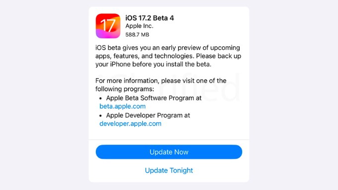 Apple phát hành iOS 17.2 beta 4