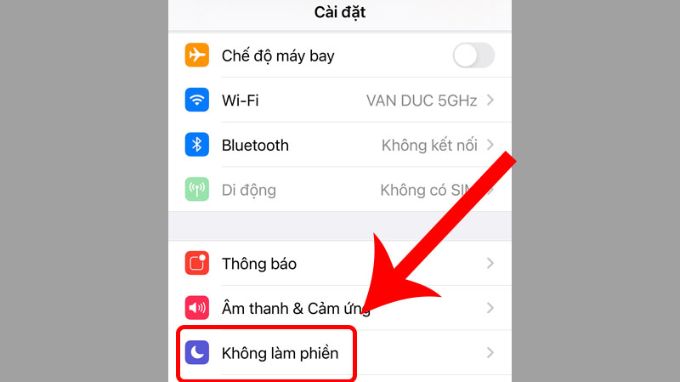 Bật, tắt chế độ Không làm phiền từ ứng dụng Cài đặt