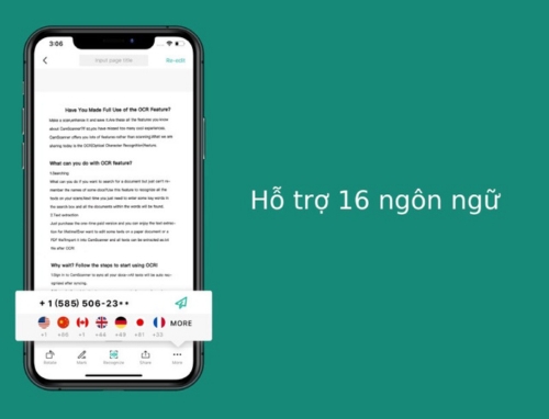 Camscanner hỗ trợ 16 ngôn ngữ