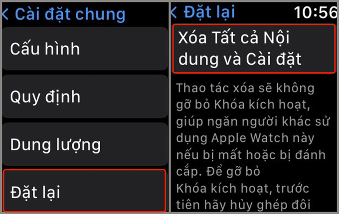 Tiếp tục nhấn vào phần Đặt lại