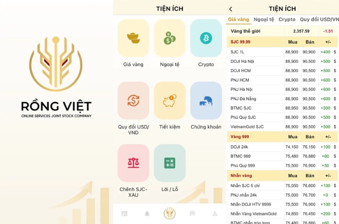 App Đầu tư vàng - Rồng Việt