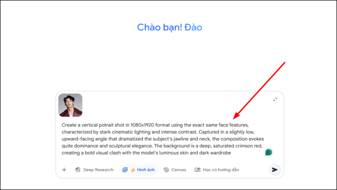 Nhập mô tả (prompt) để hướng dẫn AI tạo ra bức ảnh theo ý muốn