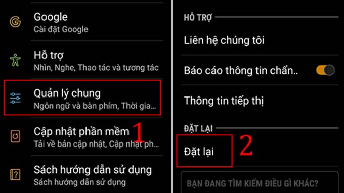 reset điện thoại Samsung bằng cài đặt