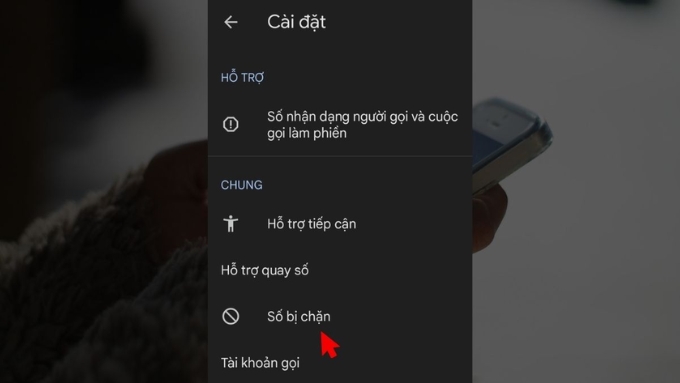 Nhấn vào mục Số bị chặn