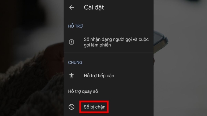 Chọn mục Số bị chặn để mở danh sách