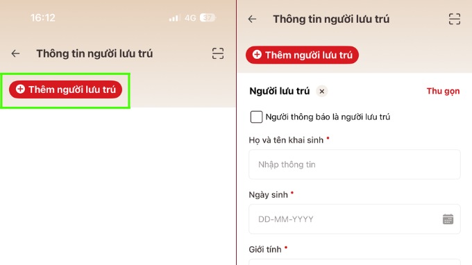 Bước 4: Thêm thông tin người lưu trú