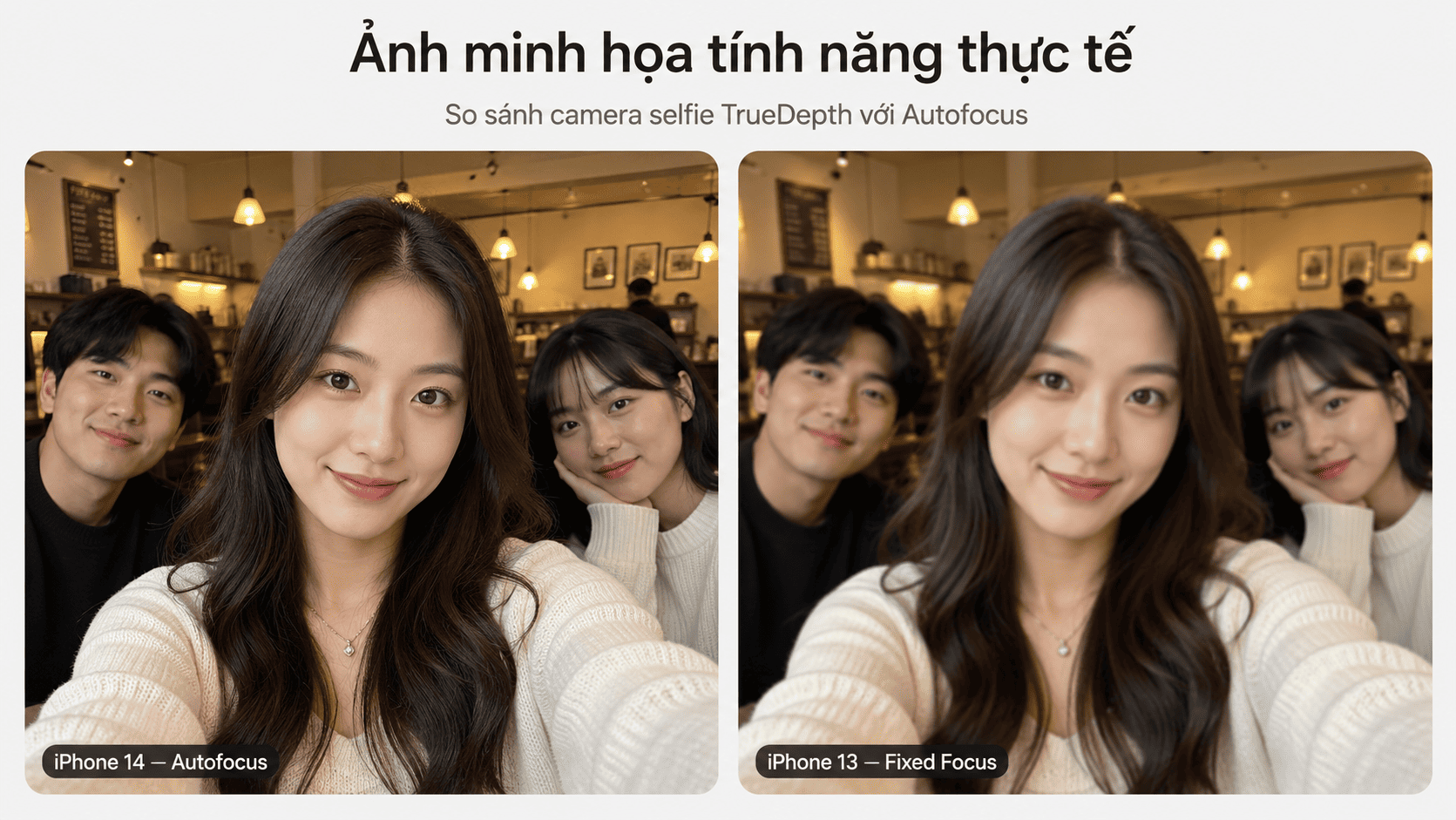Camera selfie iPhone 14 Autofocus chụp chân dung nét trong điều kiện thiếu sáng