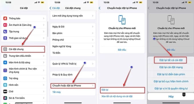 Đặt lại tất cả thiết lập