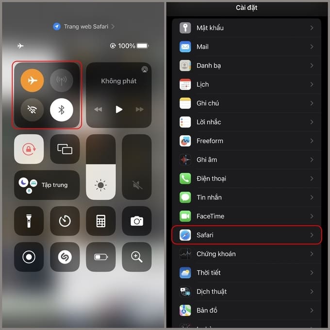 Tắt toàn bộ kết nối mạng trên iPhone hoặc bật Chế độ máy bay