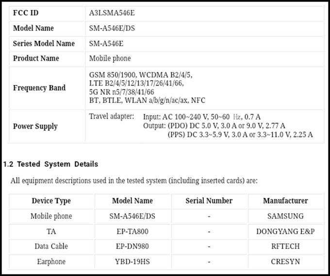 Giấy chứng nhận mới nhất của Galaxy A54 5G mới