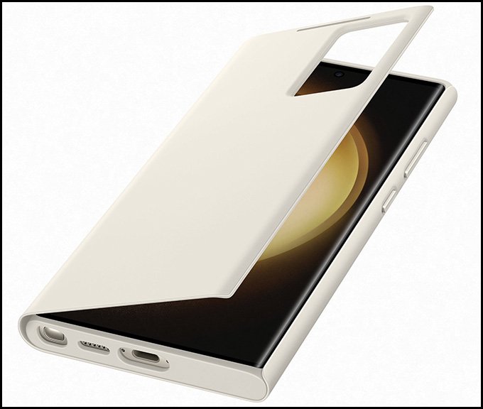 Hình dạng của ốp lưng S-View màu kem dành cho Galaxy S23 Ultra