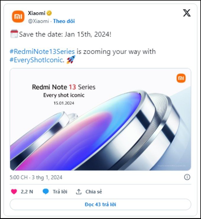 Redmi Note 13 5G xác nhận ngày ra mắt