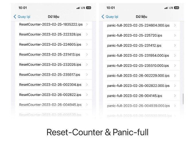 Nhận biết iPhone đã thay linh kiện với hai dòng chữ Panic Full và Reser Counter