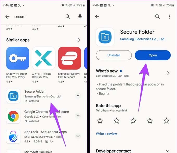 Cách bật, mở thư mục bảo mật trên Samsung từ Play Store