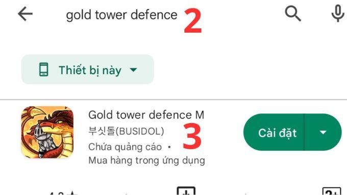 Bước 2 và bước 3 tải game Gold Tower Defence