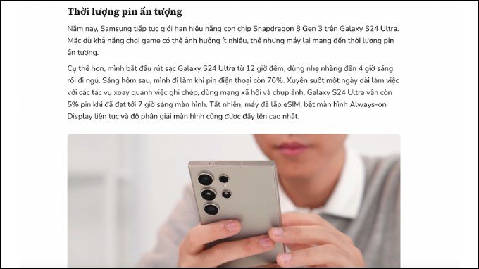 Đánh giá thời lượng pin trên Galaxy S24 Ultra