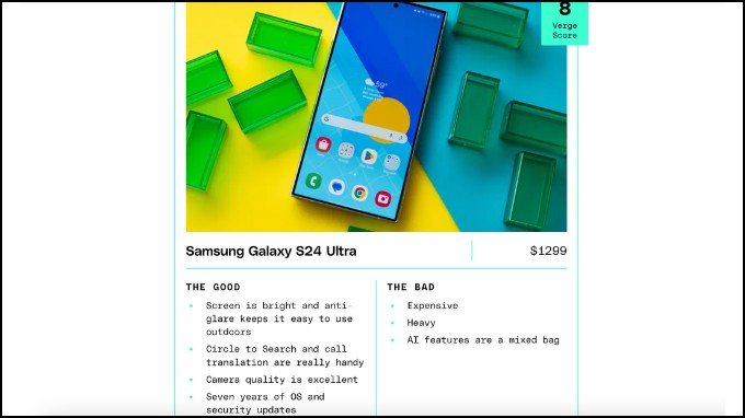 Trang The Verge đánh giá Galaxy S24 Ultra