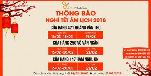 Thông báo lịch nghỉ tết tại XTMobile