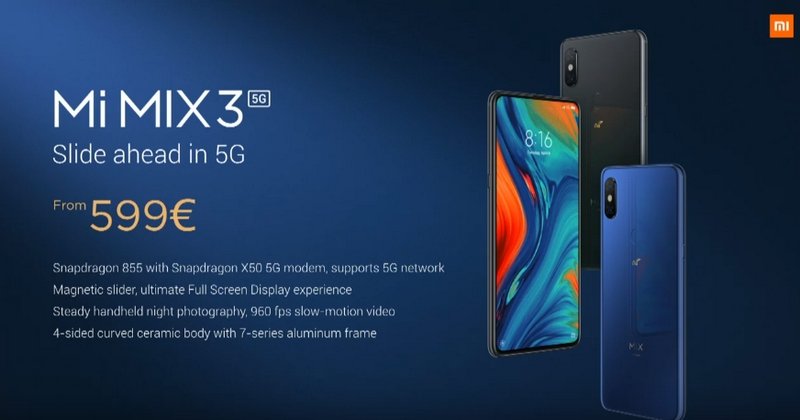 Xiaomi Mi Mix 3 5G bắt đầu từ 599 Euro ( khoảng 15.7 triệu)