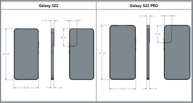 Sơ đồ thiết kế Samsung S22 và S22 Plus: Sự khác biệt với phiên bản Ultra