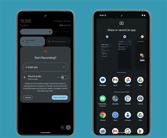 Android 15 được chia sẻ một phần màn hình