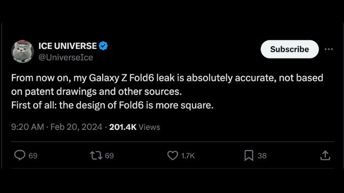 Bài đăng tiết lộ Galaxy Z Fold 6 sẽ có thiết kế vuông vức hơn