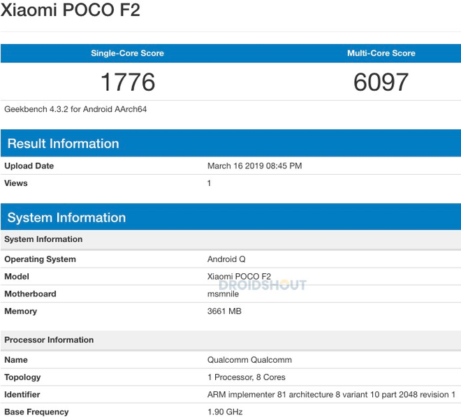 Xiaomi Poco F2 lộ điểm hiệu năng, thua thiệt nhiều so với model khác