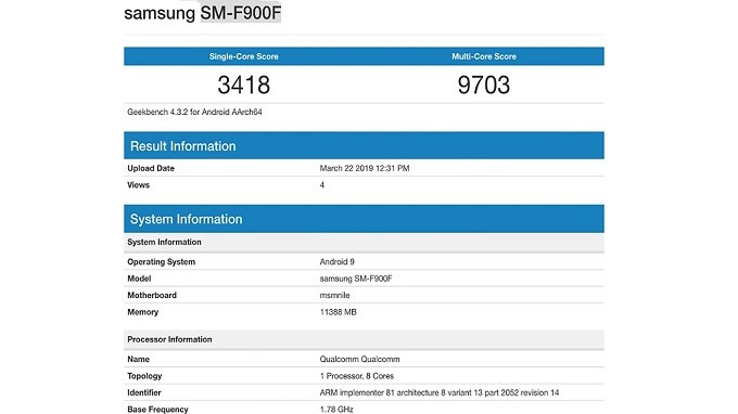 Lộ điểm benchmark cho thấy Samsung Galaxy Fold sẽ không dùng chip Exynos