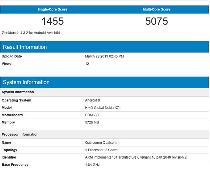 Điểm Geekbench của Nokia X71 từng rò rỉ