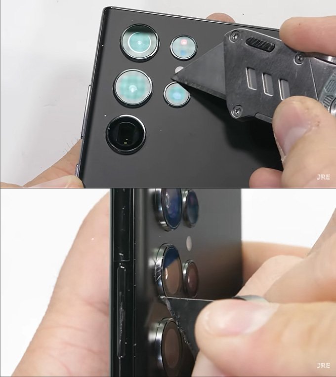 Kiểm tra độ bền của Samsung Galaxy S22 Ultra, thử nghiệm cào ống kính