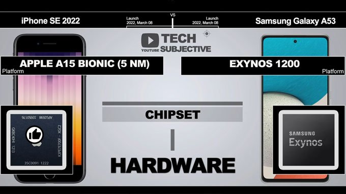 Chip A15 trên iPhone SE 2022 hơi bá đạo so với Galaxy A53 